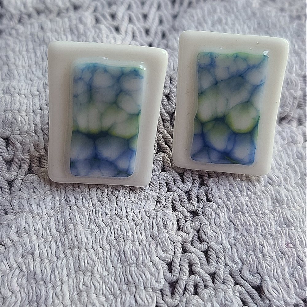 Vintage Abstract art Clip On white Earrings